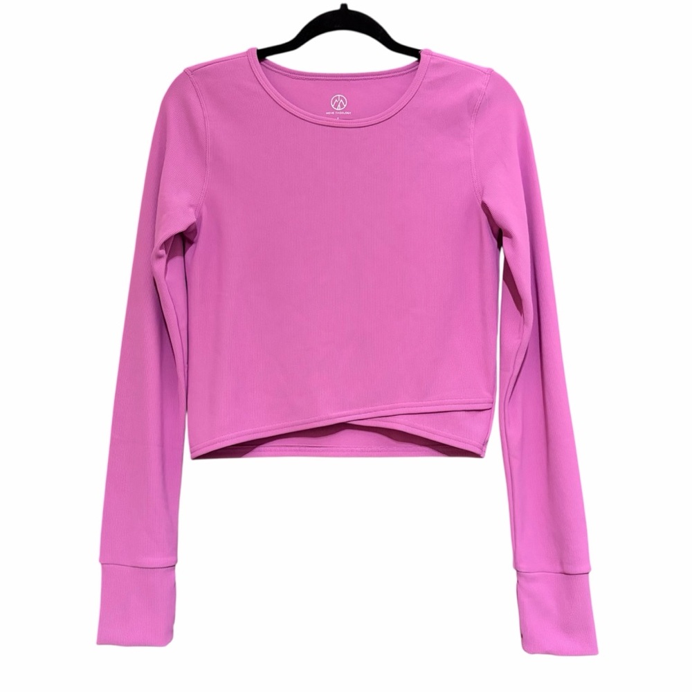 Move Theology Womens Ribbed Cropped Long Sleeve Pink Top Activewear Size Large